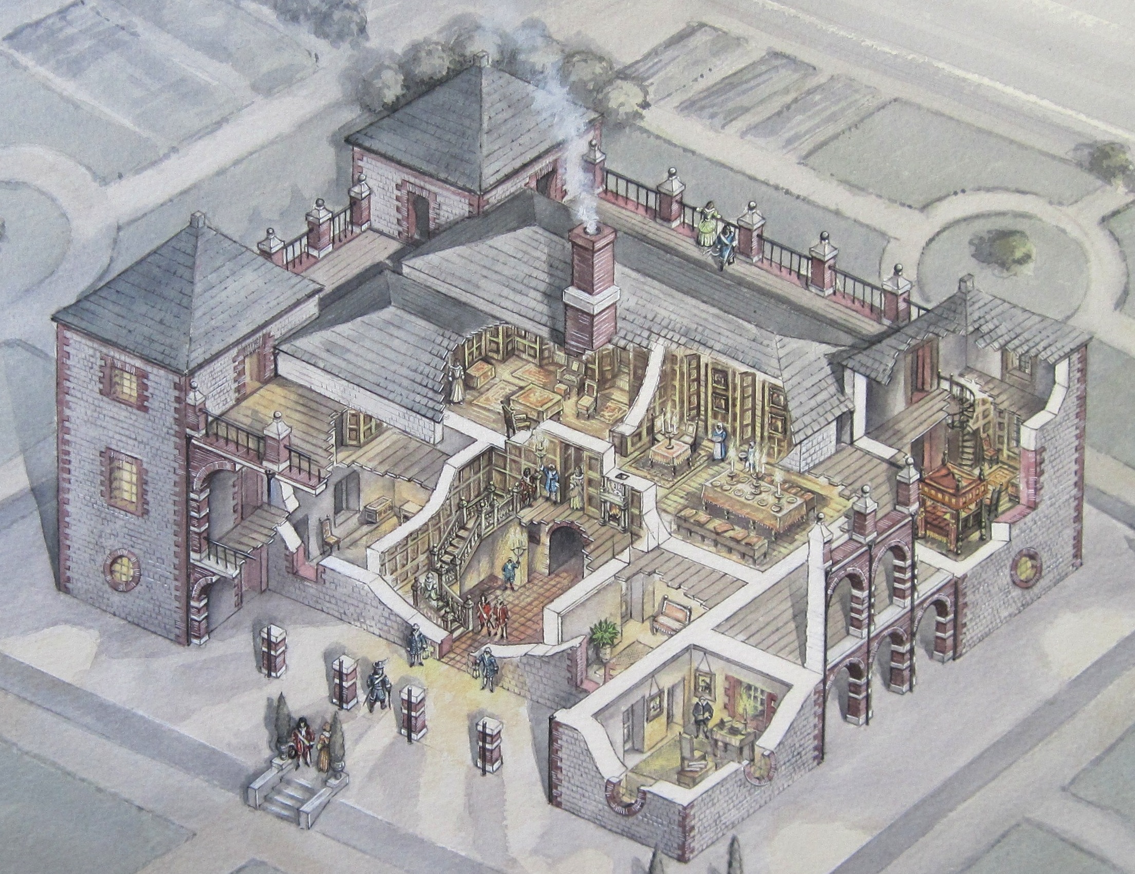 Peter Dunn's reconstruction of Colbeck Castle interior cutaway